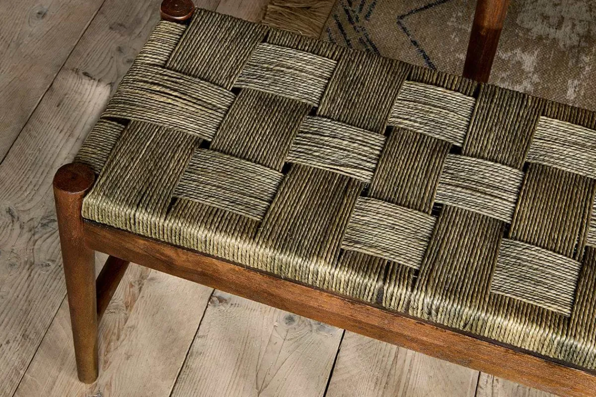 Kitchen & Dining|Dining Chairs & Benches^Nkuku Raunak Acacia Woven Bench - Washed Walnut
