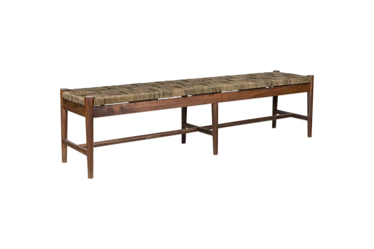 Kitchen & Dining|Dining Chairs & Benches^Nkuku Raunak Acacia Woven Bench - Washed Walnut