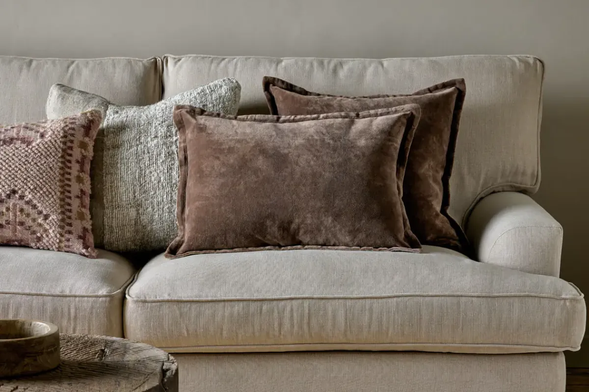 Bedroom Textiles|Cushions^Nkuku Renwal Velvet & Linen Cushion Cover - Brown