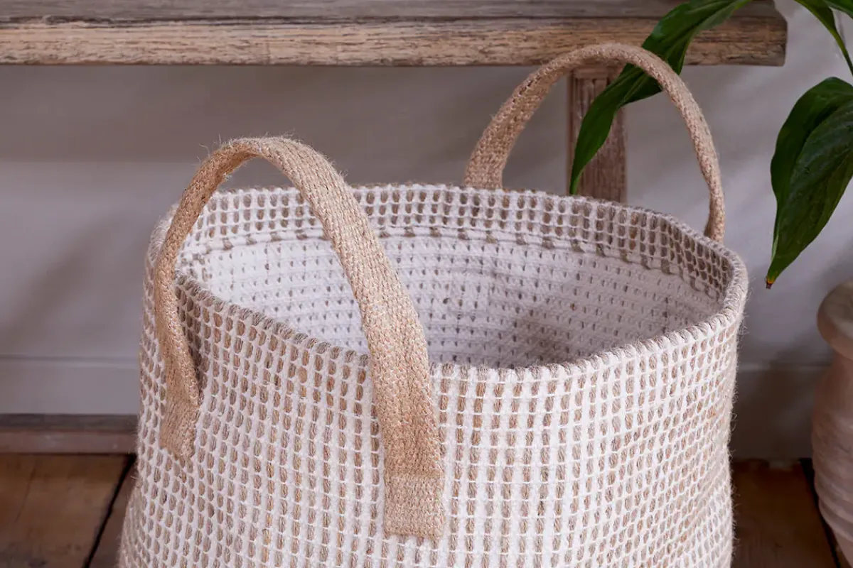 Baskets^Nkuku Rohia Basket - Natural & Cream