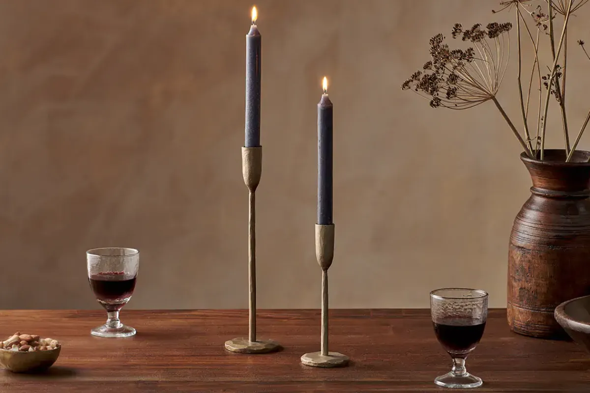 Fireside|Candles^Nkuku Rustic Soy Blend Dinner Candle - -(Set of 2) Charcoal