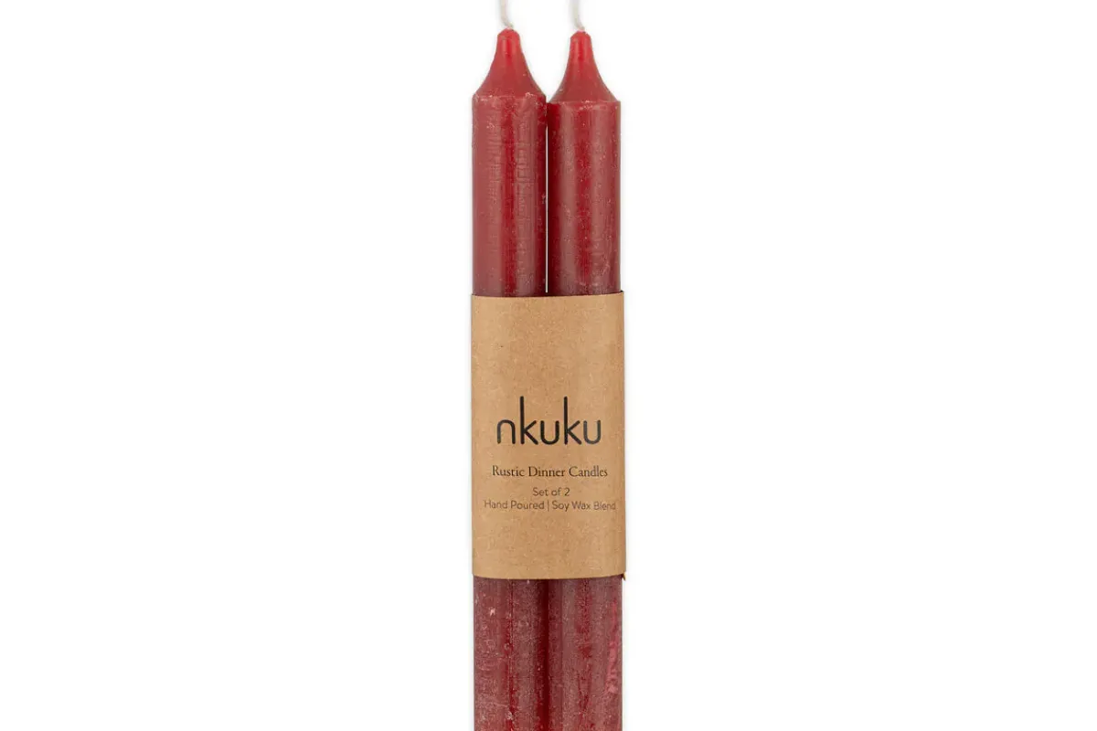Candles|Candles & Candleholders^Nkuku Rustic Soy Blend Dinner Candle - (Set of 2) Dark Cherry