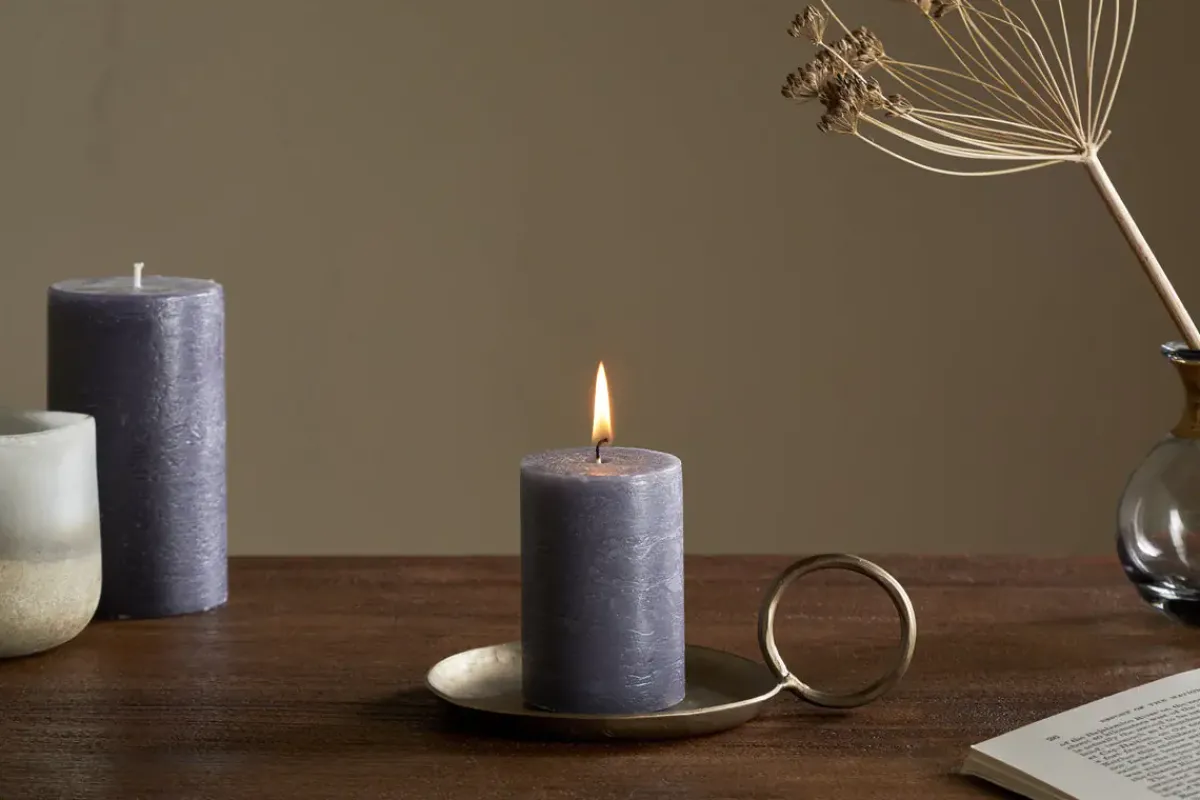 Candles|Candles & Candleholders^Nkuku Rustic Soy Blend Mini Pillar Candle - Charcoal