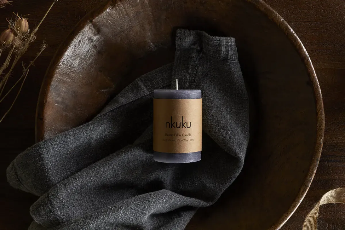 Candles|Candles & Candleholders^Nkuku Rustic Soy Blend Mini Pillar Candle - Charcoal