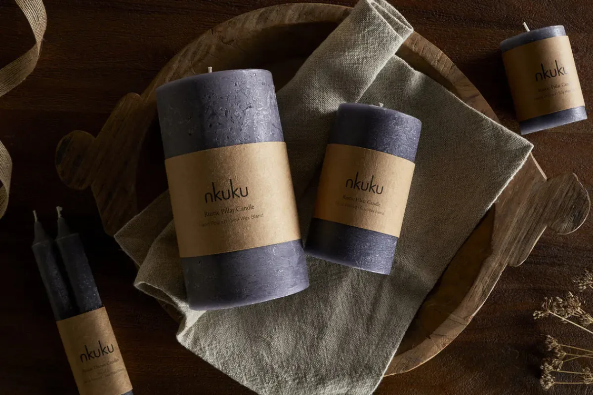 Candles|Candles & Candleholders^Nkuku Rustic Soy Blend Mini Pillar Candle - Charcoal