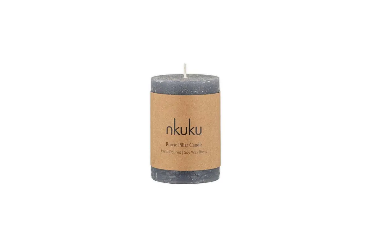 Candles|Candles & Candleholders^Nkuku Rustic Soy Blend Mini Pillar Candle - Charcoal