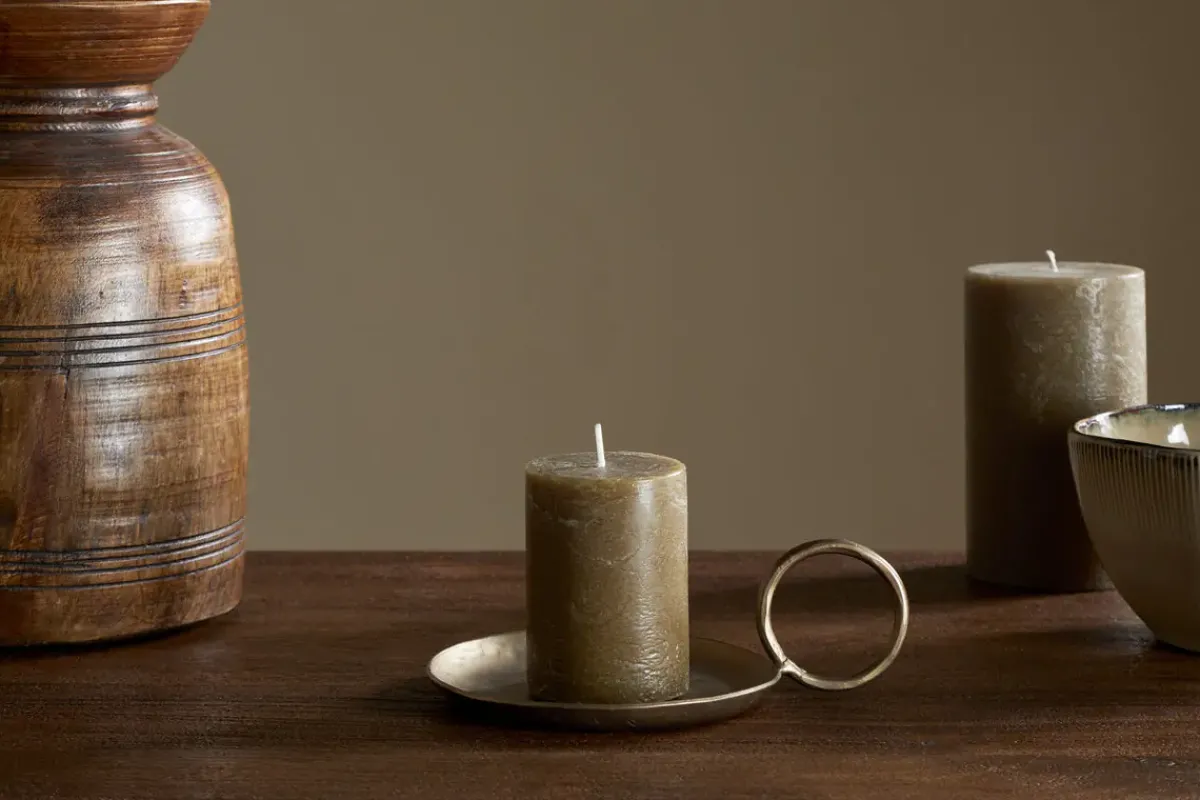 Candles|Candles & Candleholders^Nkuku Rustic Soy Blend Mini Pillar Candle - Olive