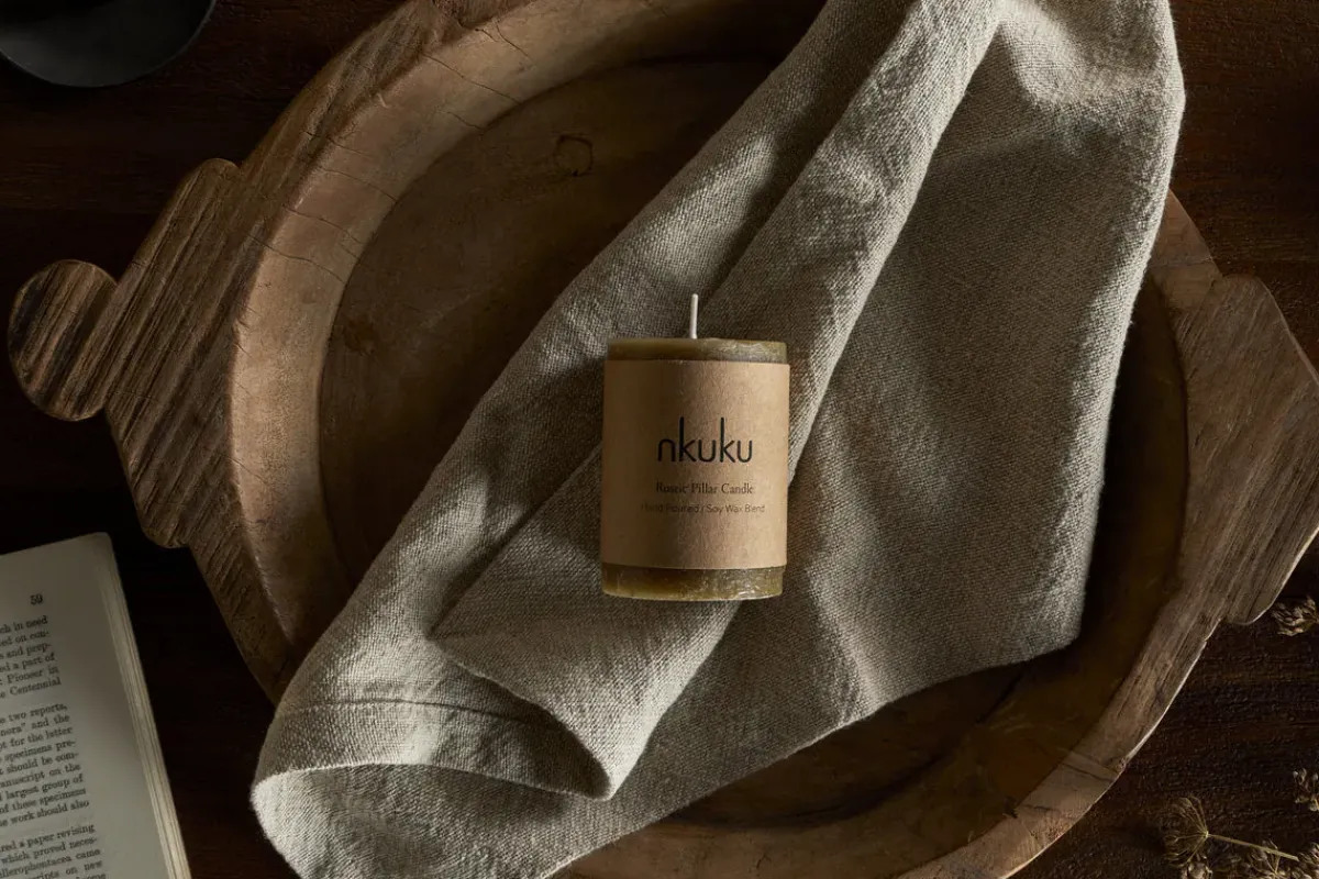 Candles|Candles & Candleholders^Nkuku Rustic Soy Blend Mini Pillar Candle - Olive