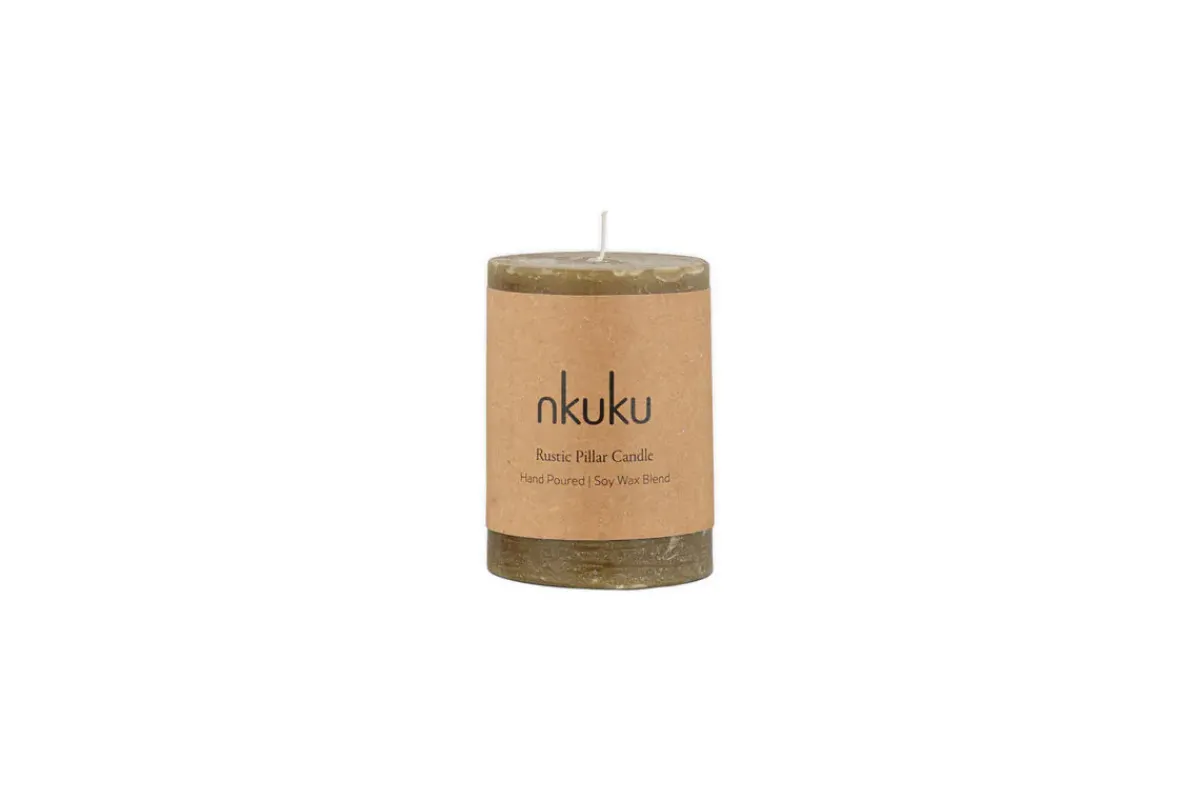 Candles|Candles & Candleholders^Nkuku Rustic Soy Blend Mini Pillar Candle - Olive
