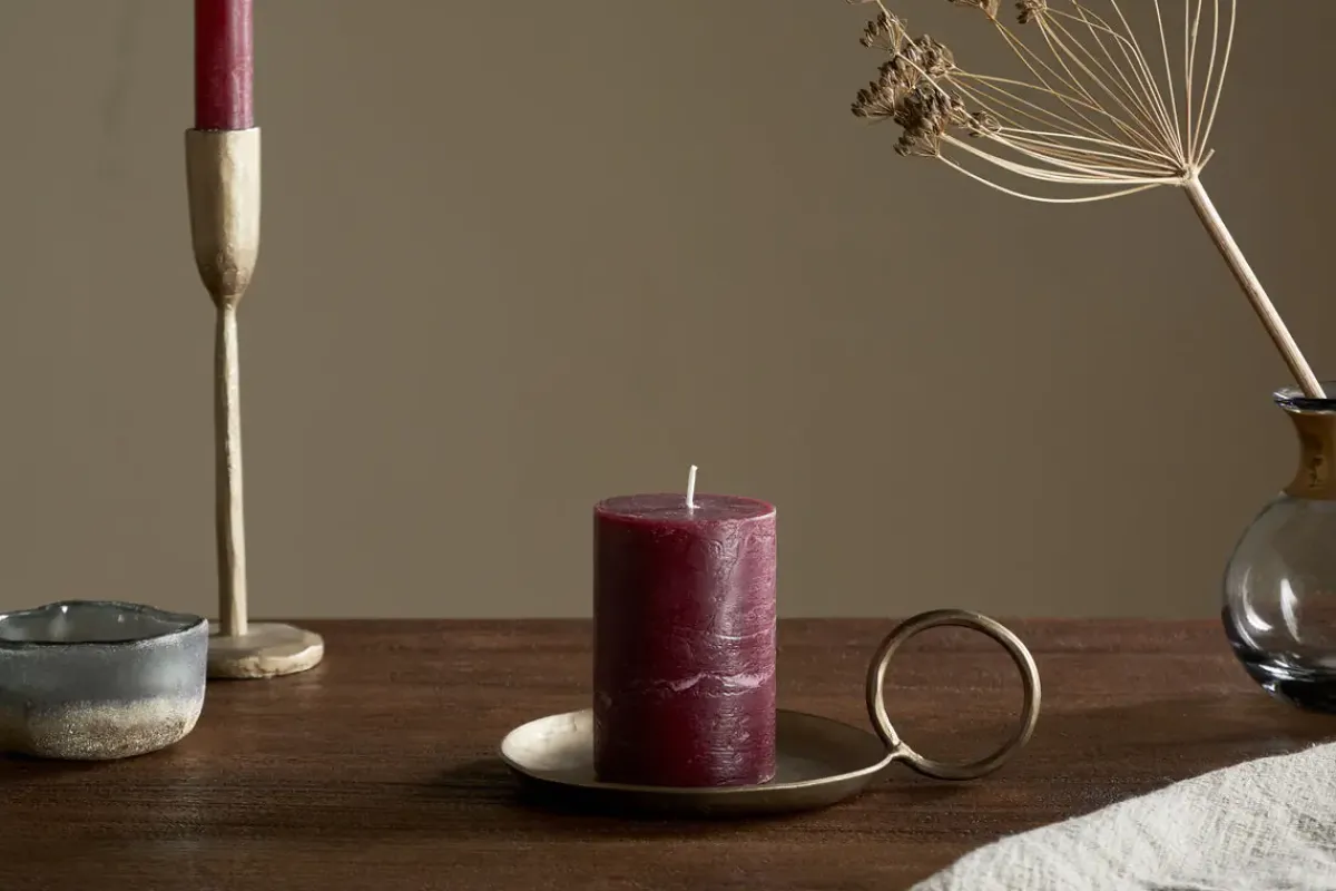 Candles|Candles & Candleholders^Nkuku Rustic Soy Blend Mini Pillar Candle - Dark Cherry