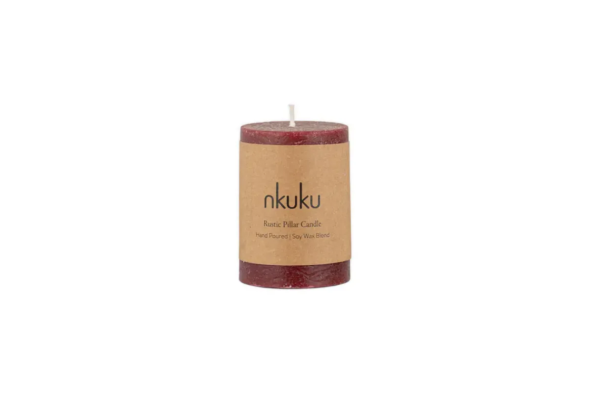 Candles|Candles & Candleholders^Nkuku Rustic Soy Blend Mini Pillar Candle - Dark Cherry