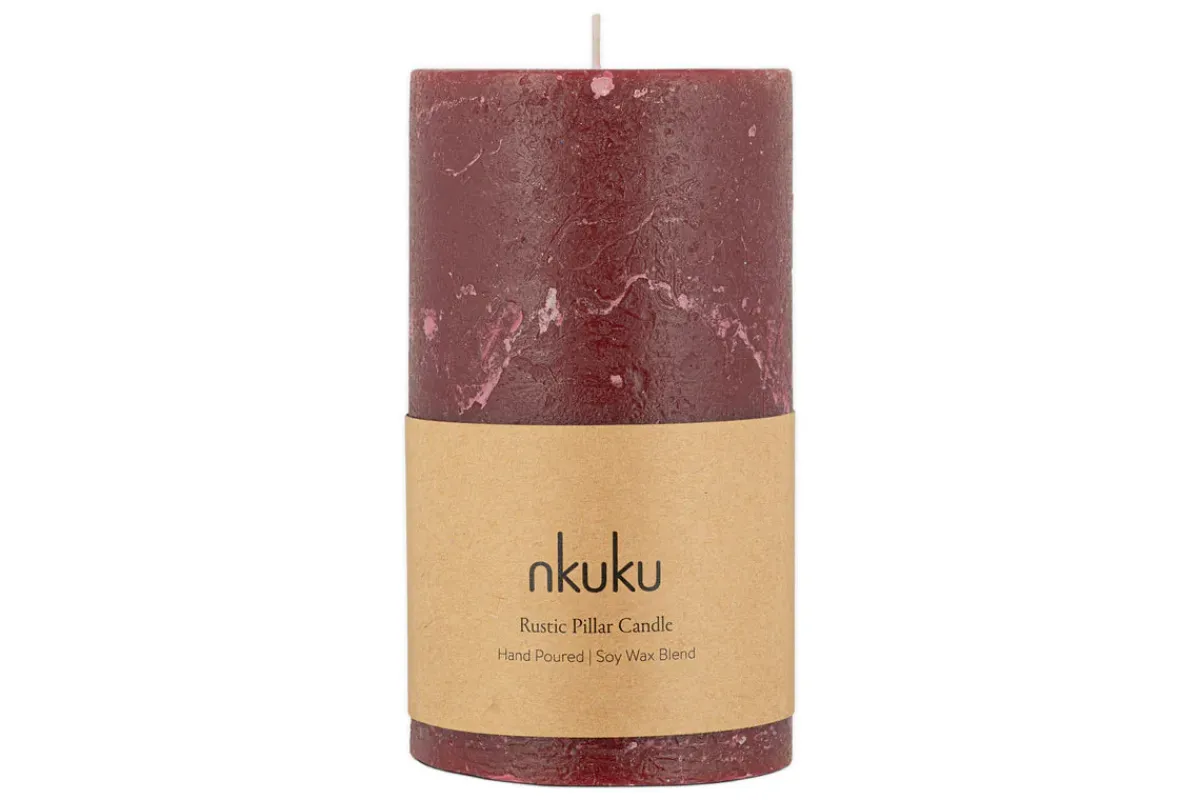 Candles|Candles & Candleholders^Nkuku Rustic Soy Blend Pillar Candle - - Large Dark Cherry