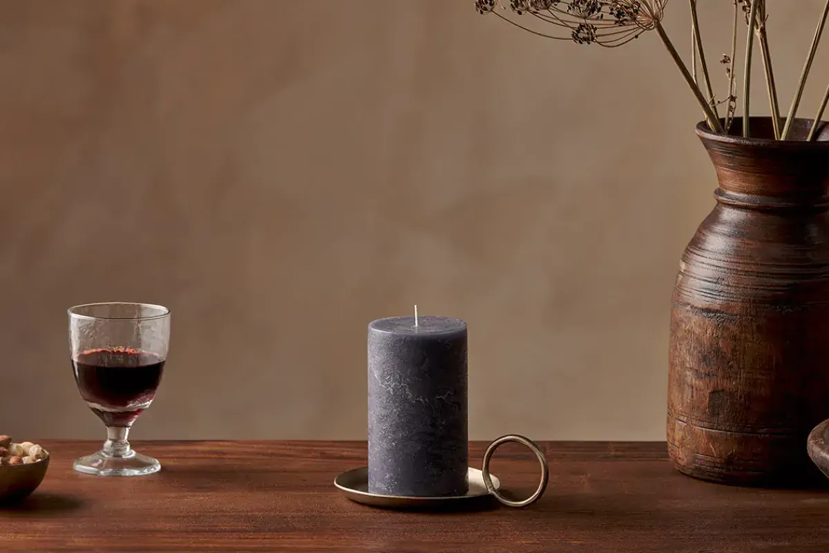 Candles|Candle Holders^Nkuku Rustic Soy Blend Pillar Candle - - Small Charcoal