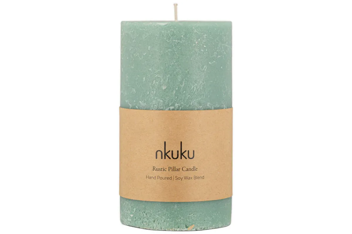 Candles|Candles & Candleholders^Nkuku Rustic Soy Blend Pillar Candle - - Large Sage Green