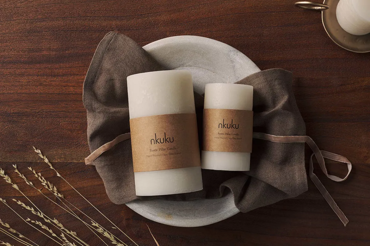 Fireside|Candles^Nkuku Rustic Soy Blend Pillar Candle - - Large White