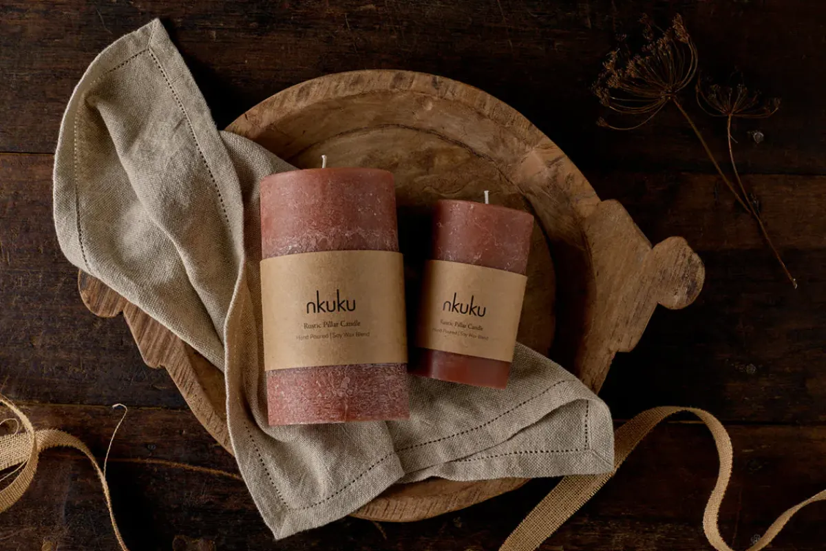 Candles|Candles & Candleholders^Nkuku ic Soy Blend Pillar Candle - - Small Rust