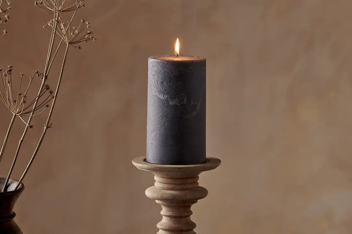 Fireside|Candles^Nkuku Rustic Soy Blend Pillar Candle - - Large Charcoal