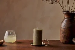 Candles|Candle Holders^Nkuku Rustic Soy Blend Pillar Candle - - Small Olive Green