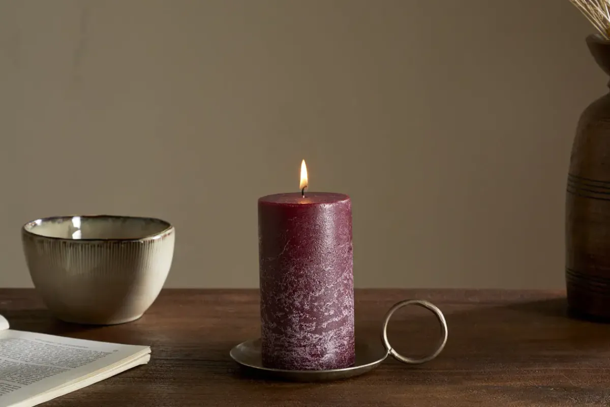 Candles|Candles & Candleholders^Nkuku Rustic Soy Blend Pillar Candle - - Small Dark Cherry