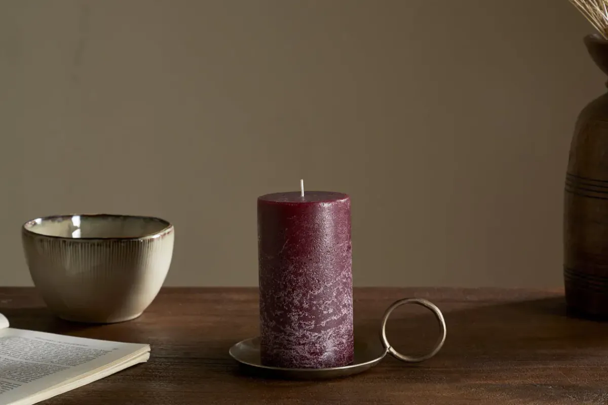 Candles|Candles & Candleholders^Nkuku Rustic Soy Blend Pillar Candle - - Small Dark Cherry