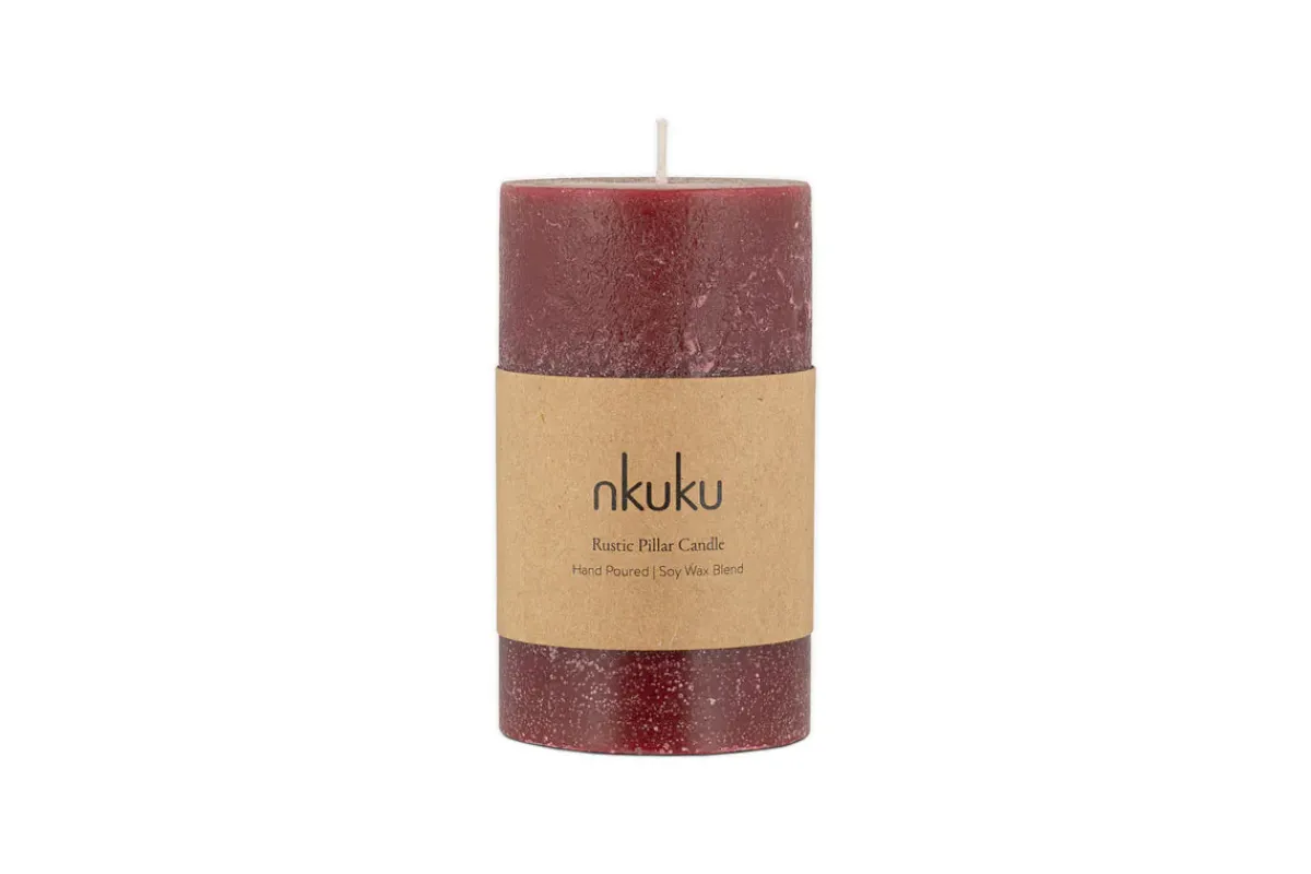Candles|Candles & Candleholders^Nkuku Rustic Soy Blend Pillar Candle - - Small Dark Cherry