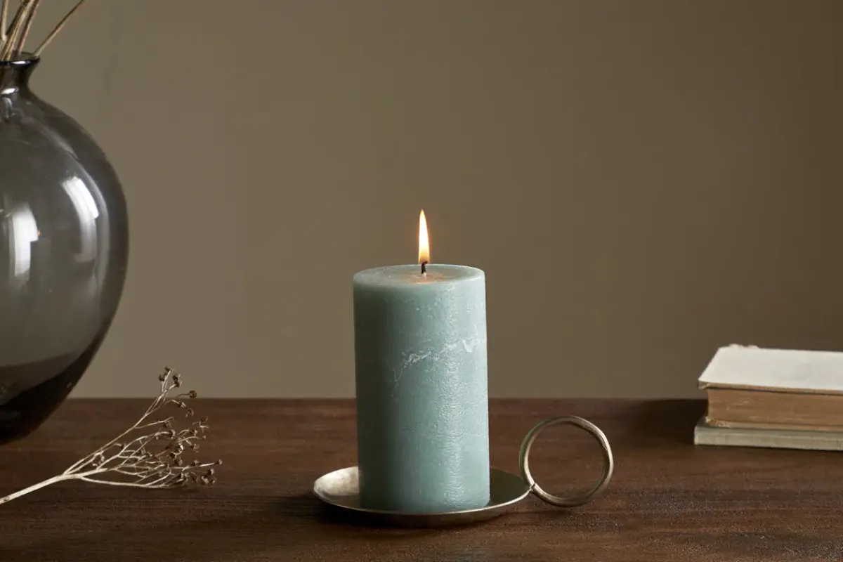 Candles|Candles & Candleholders^Nkuku Rustic Soy Blend Pillar Candle - - Small Sage Green