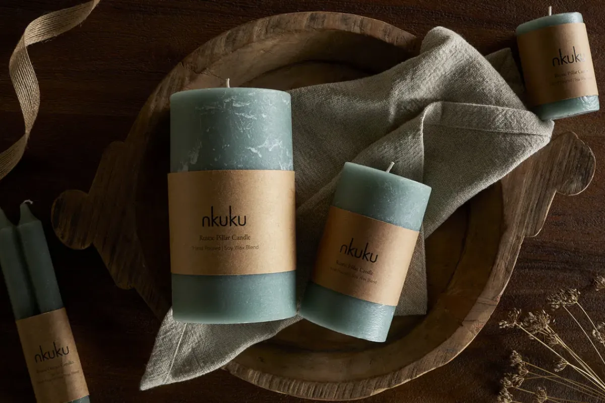 Candles|Candles & Candleholders^Nkuku Rustic Soy Blend Pillar Candle - - Small Sage Green