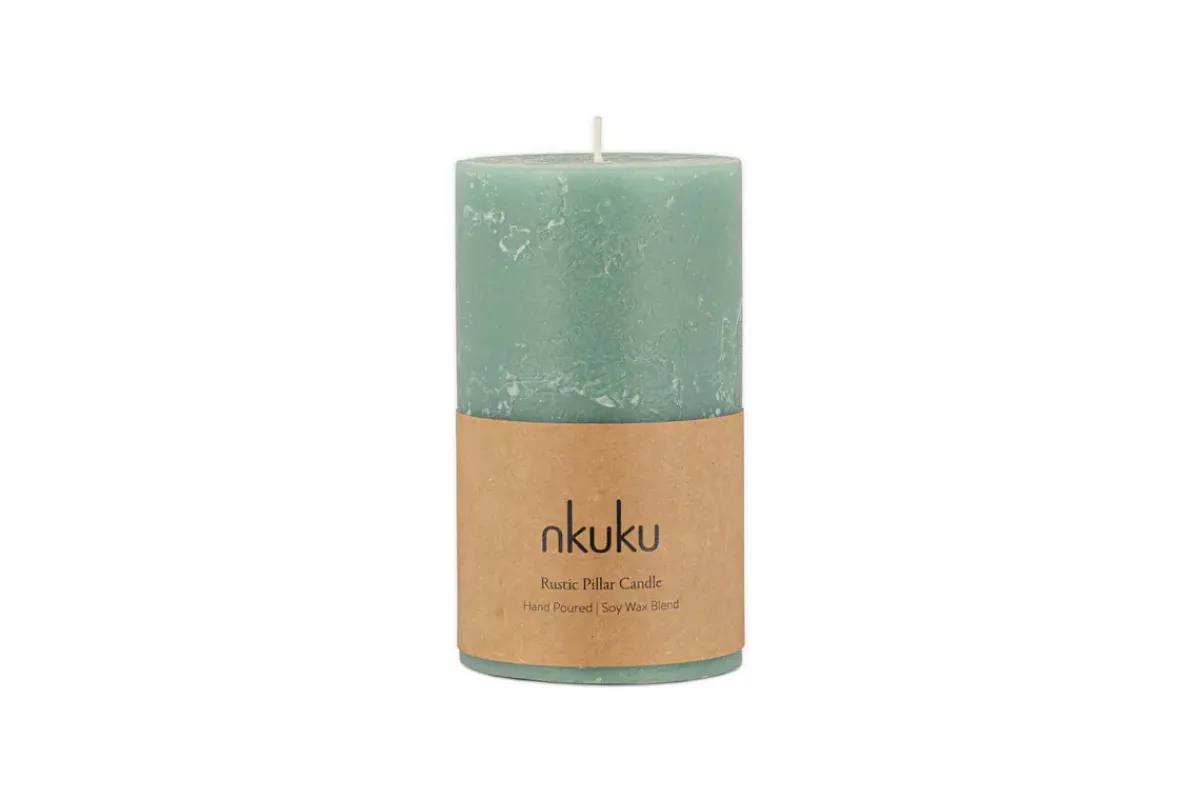 Candles|Candles & Candleholders^Nkuku Rustic Soy Blend Pillar Candle - - Small Sage Green