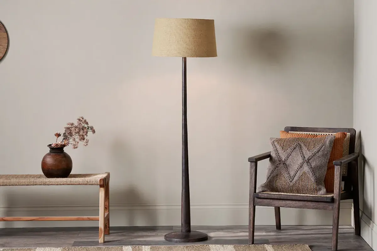 Floor Lamps^Nkuku Sahar Mango Wood Floor Lamp - Dark Stain