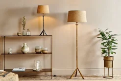 Floor Lamps^Nkuku Sahhil Metal Tripod Floor Lamp - Antique Brass