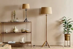 Floor Lamps^Nkuku Sahhil Metal Tripod Floor Lamp - Antique Brass