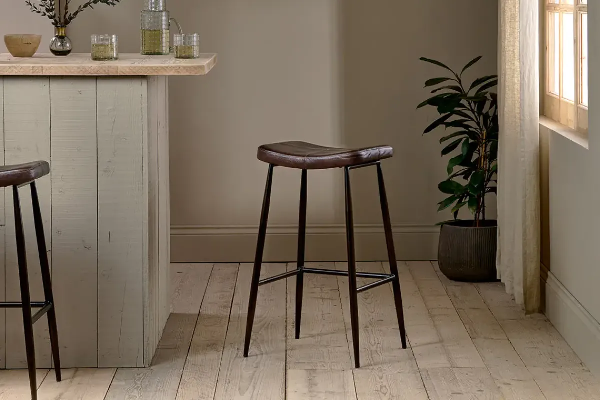 Kitchen & Dining|Bar Stools & Bar Chairs^Nkuku Samaira Leather Counter Stool - Dark Brown