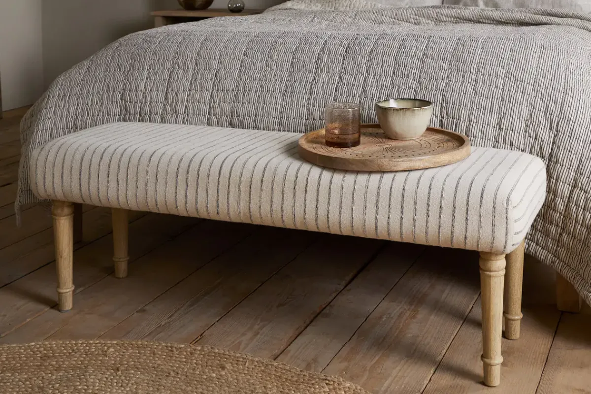 Storage & Shelving|Storage & Shelving^Nkuku Sanja Stripe Upholstered Bench - Grey