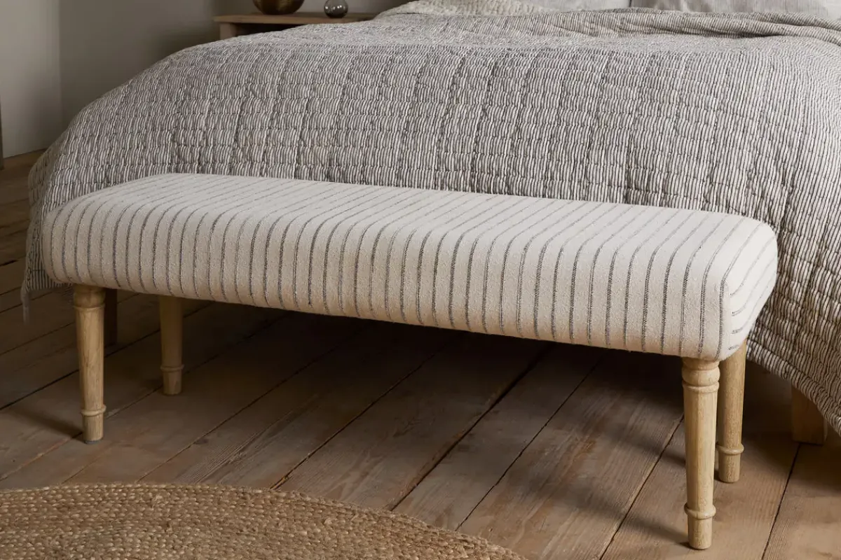 Storage & Shelving|Storage & Shelving^Nkuku Sanja Stripe Upholstered Bench - Grey