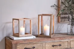 Lanterns|Candles & Candleholders^Nkuku Sanora Mango Wood Lantern - Natural