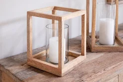 Lanterns|Candles & Candleholders^Nkuku Sanora Mango Wood Lantern - Natural