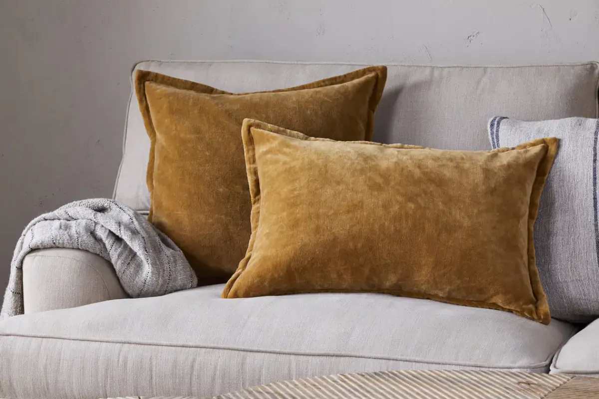 Bedroom Textiles|Cushions^Nkuku Sela Velvet Cushion Cover - Ochre