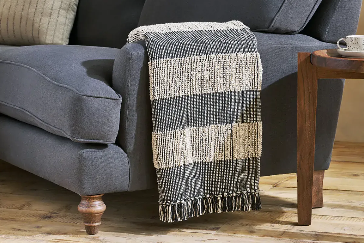 Bedroom Textiles|Blankets & Throws^Nkuku Shal Cotton Throw - Black & Off White