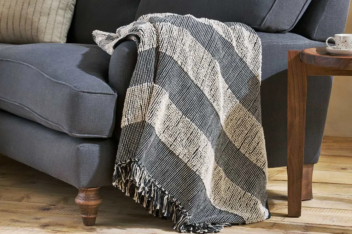 Bedroom Textiles|Blankets & Throws^Nkuku Shal Cotton Throw - Black & Off White