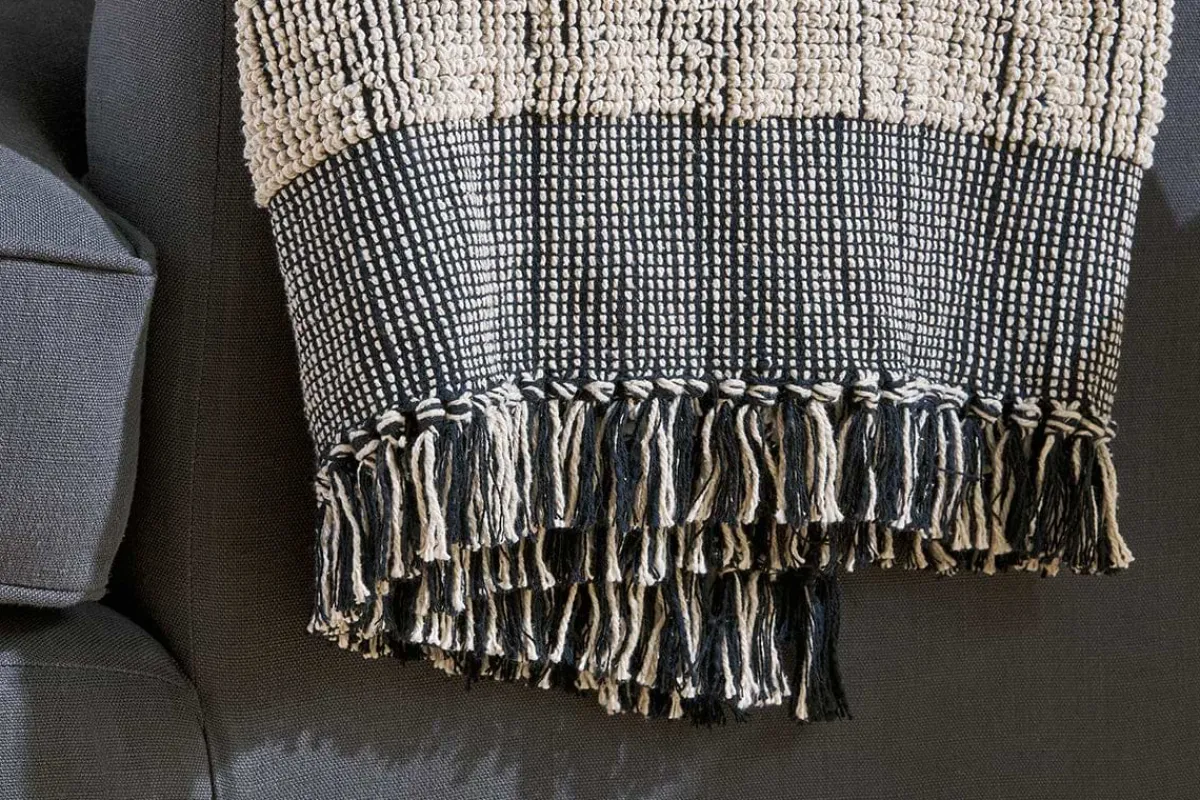 Bedroom Textiles|Blankets & Throws^Nkuku Shal Cotton Throw - Black & Off White