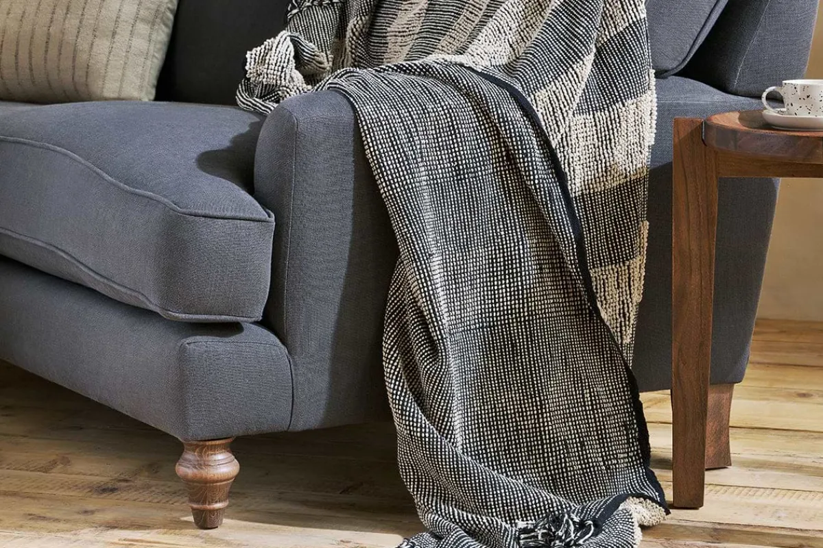 Bedroom Textiles|Blankets & Throws^Nkuku Shal Cotton Throw - Black & Off White