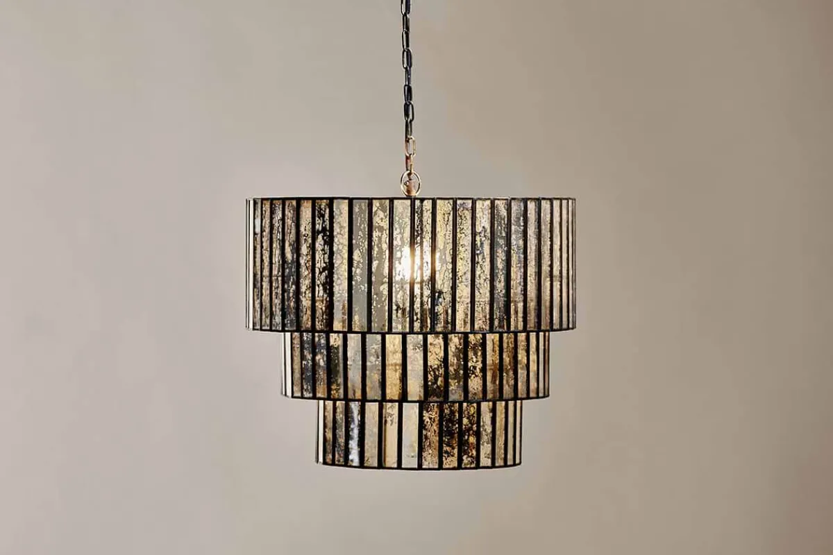 Statement Lighting|Pendant Lighting^Nkuku Shanaya Mottled Glass Chandelier - Antique Bronze