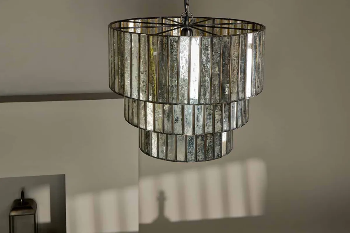 Statement Lighting|Pendant Lighting^Nkuku Shanaya Mottled Glass Chandelier - Antique Bronze