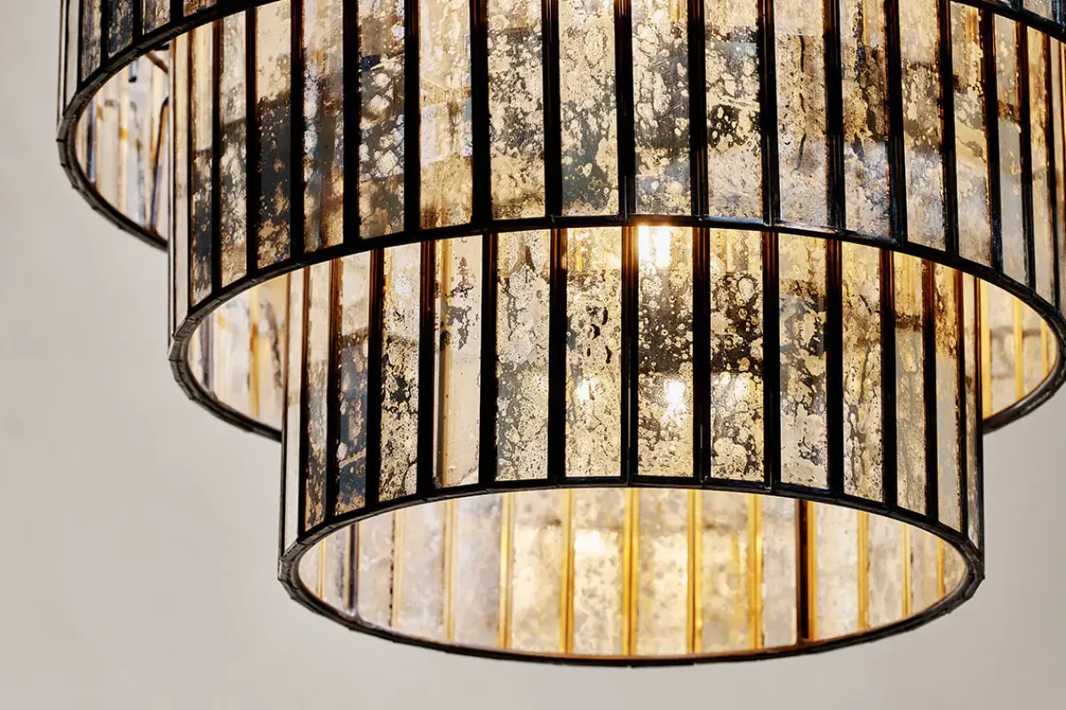 Statement Lighting|Pendant Lighting^Nkuku Shanaya Mottled Glass Chandelier - Antique Bronze