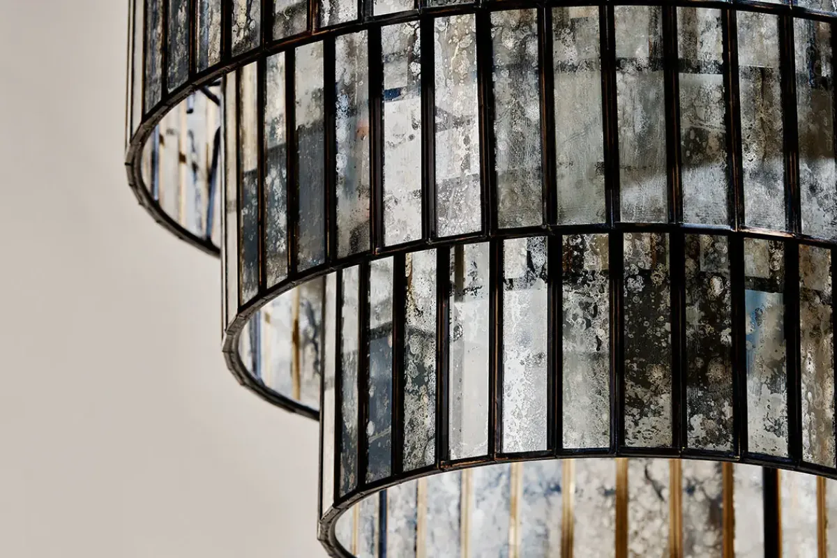 Statement Lighting|Pendant Lighting^Nkuku Shanaya Mottled Glass Chandelier - Antique Bronze