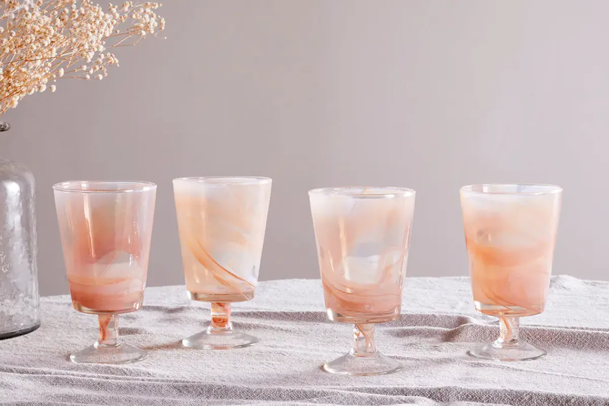 Wine & Champagne Glasses^Nkuku Shirali Marble Swirl Wine Glass - Apricot - (Set of 4)