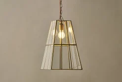 Statement Lighting|Pendant Lighting^Nkuku Solan Glass Lantern Pendant - Clear & Antique Brass