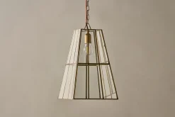 Statement Lighting|Pendant Lighting^Nkuku Solan Glass Lantern Pendant - Clear & Antique Brass