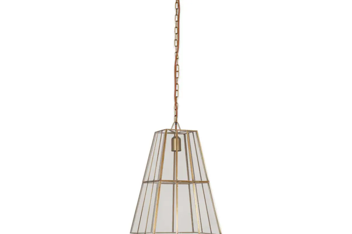 Statement Lighting|Pendant Lighting^Nkuku Solan Glass Lantern Pendant - Clear & Antique Brass