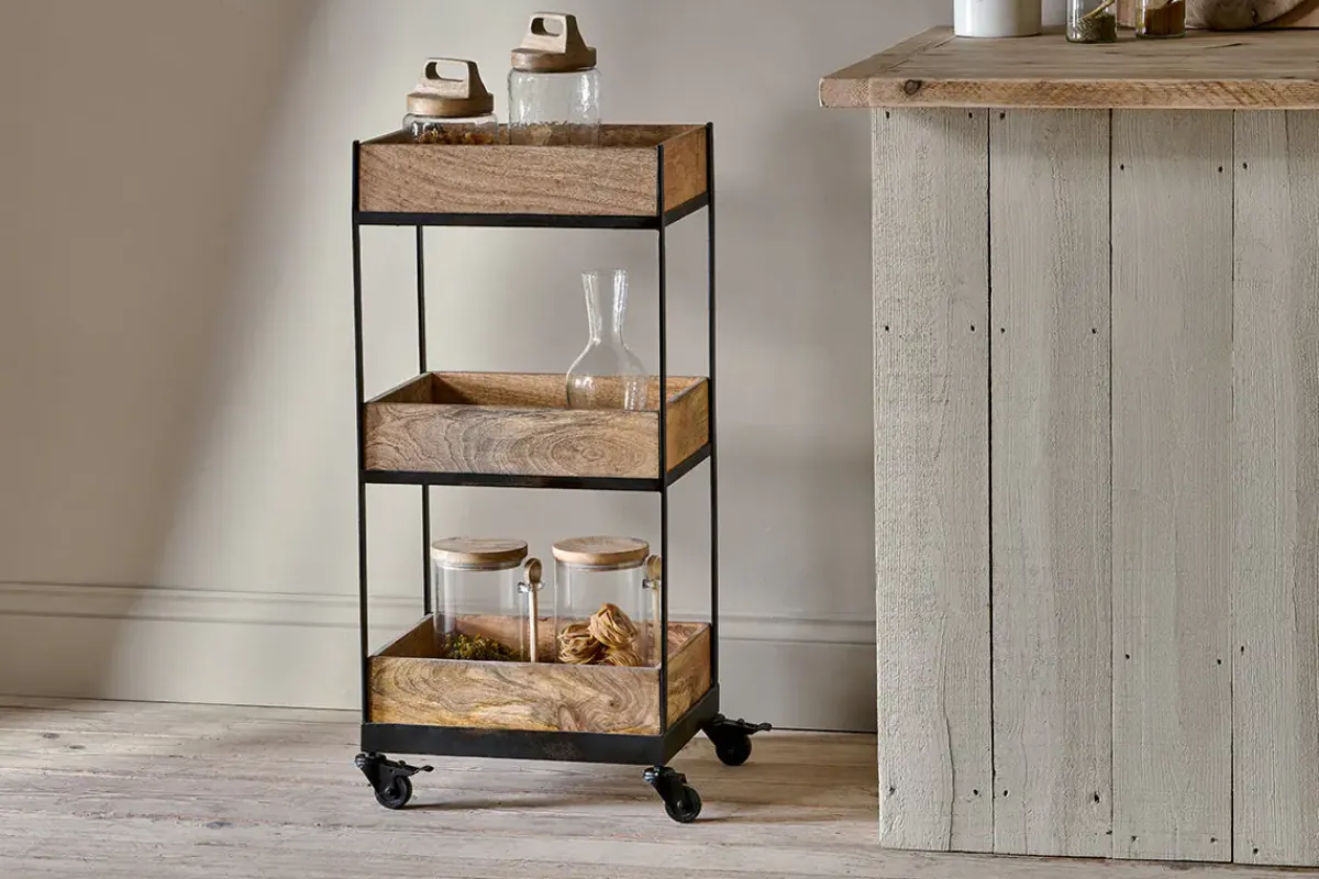 Pantry|Kitchen Storage^Nkuku Soma Mango Wood Storage Trolley